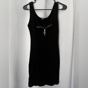 Sleeveless Black Ribbed Tank Dress with Zip
